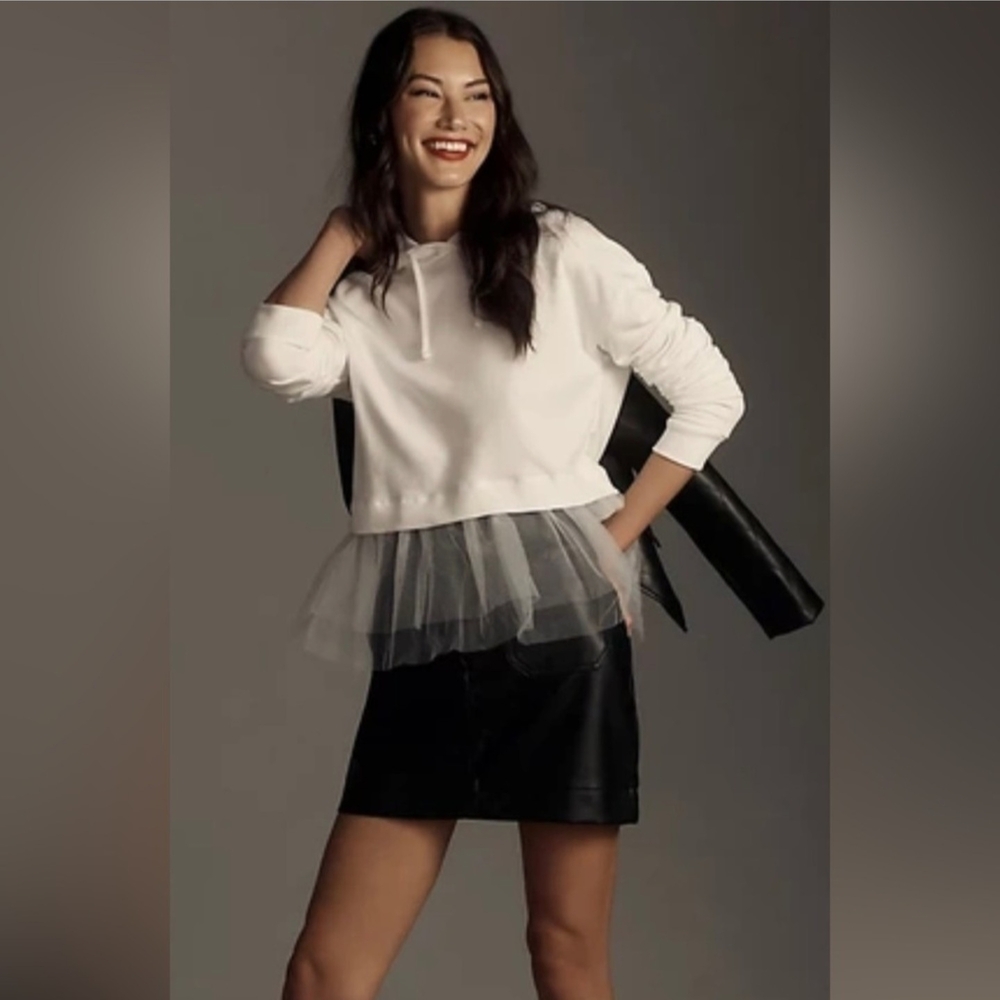 NWT Anthropologie Pilcro White Tulle Sweatshirt, Cropped Size XL